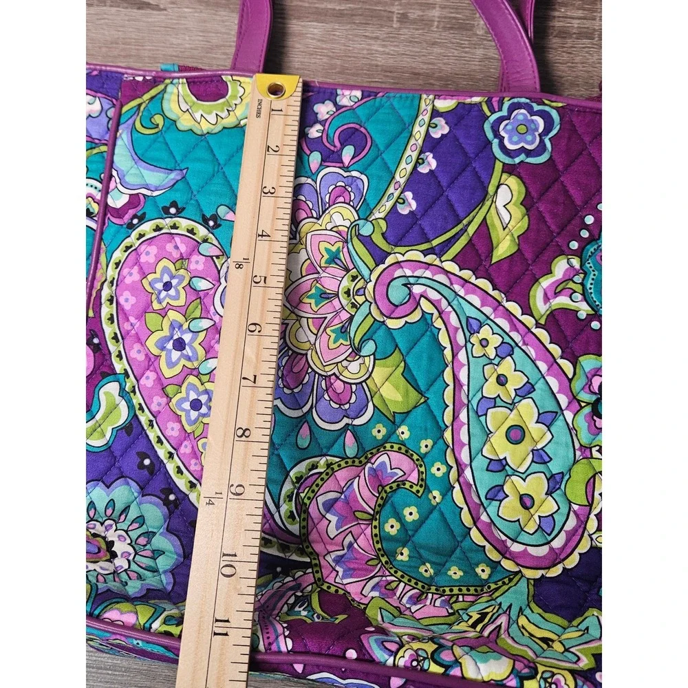 Vera Bradley Plum Crazy Paisley Quilted Cotton Tote Bag Purple Teal Floral Large